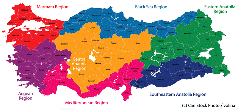 Map with Regions of Turkey